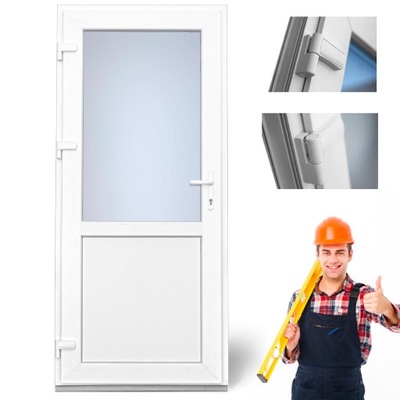 Drzwi Sklepowe PCV Plastikowe Szyba/Panel Od Ręki Białe 90 x 200