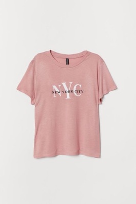 H&M HM T-shirt z wiskozy Różowy NYC 34 XS