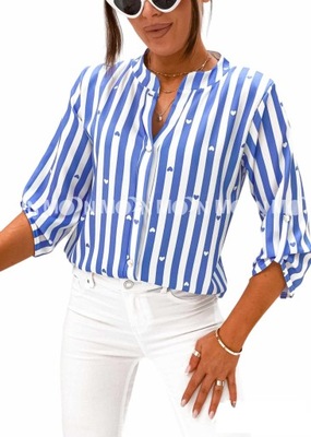 Niebiesko biała bluzka koszulowa w paski M