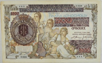 18.gj.Serbia, 1 000 Dinarów 1941, P.24, St.2/3+
