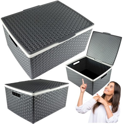 KOSZYK koszyczek pojemnik Rattan Szary z Pokrywką