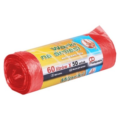 Worki na śmieci 60L A'50 folia HD czerwone