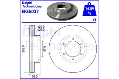 DELPHI ДИСКИ ТОРМОЗНЫЕ ТОРМОЗНЫЕ 2 ШТУКИ. DELPHI BG5037 KIA BESTA PREGIO 08.95-