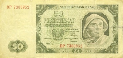 Polska PRL BANKNOT - 50 Złotych 1948 RYBAK STATEK