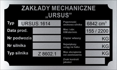 TABLICZKA ZNAMIONOWA URSUS 1614