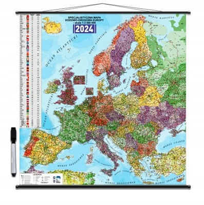 Mapa Europy kodowo-drogowa Aktualna OPRAWIONA 120x115cm Aktualna 2024