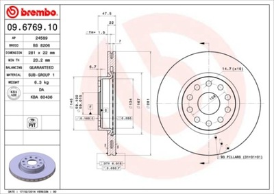 DISKAI STABDŽIŲ PRIEK. BREMBO 09.6769.10 09676910 