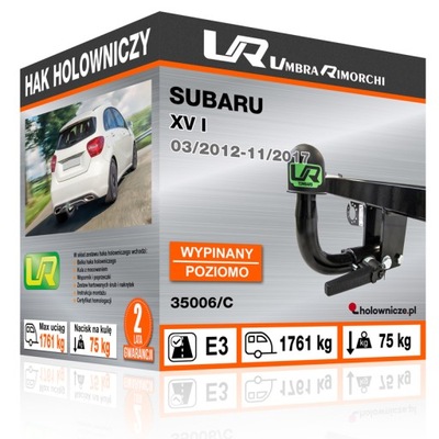 BARRA DE REMOLQUE GANCHO DE REMOLQUE SUBARU XV I, 03/2012-11/2017  