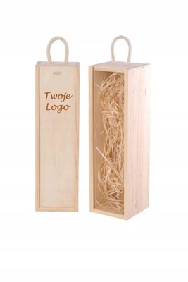 Skrzynka pudełko drewniane na wino z grawerem Logo Firma Twój Napis + wełna