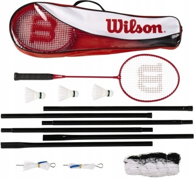 WILSON TOUR BADMINTON ZESTAW SIATKA SŁUPKI 4 RAKIETKI POKROWIEC