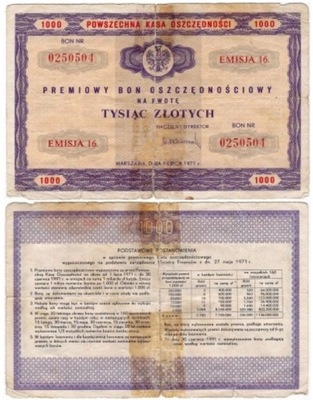 Premiowy Bon Oszczędnościowy 1000 Złotych 1971-O28