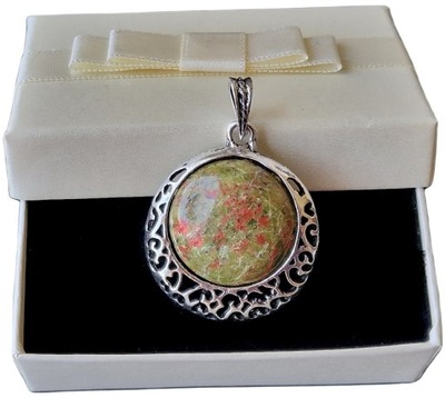 UNAKIT JASPIS NATURALNY FILIGRANOWY WISIOR W STYLU ART DECO