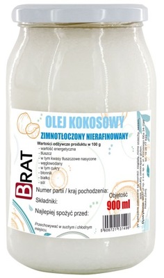 OLEJ KOKOSOWY na zimno EXTRA VIRGIN 900ml