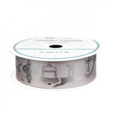 TASIEMKA SATYNOWA CHRISTMAS, 25mm x 5m BEŻOWA Świąteczna