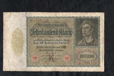 BANKNOT NIEMCY -- 10000 marek -- 1922 rok, seria K