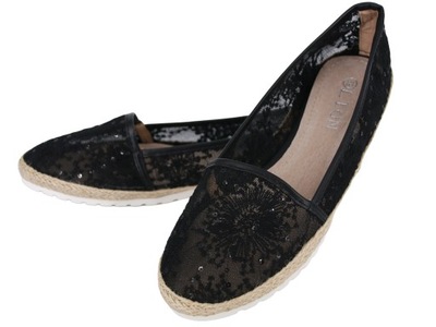 ESPADRYLE BALERINKI KORONKOWE CZARNE E3_109 39