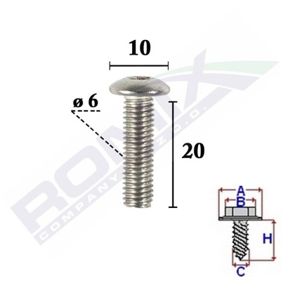 VARŽTAS UNIVERSALIA APTAKAI M6X20 MM X10SZT 