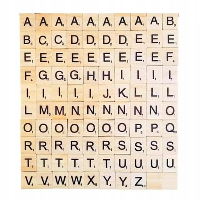 Drewniane litery Scrabble 100szt alfabet DIY