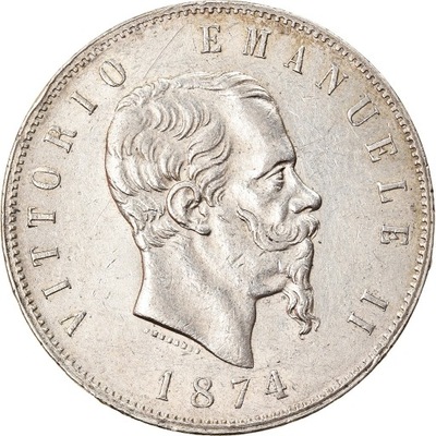 Włochy, Vittorio Emanuele II, 5 Lire, 1874, Milan,