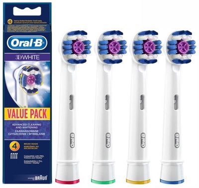 4x ORYGINALNE KOŃCÓWKI BRAUN ORAL-B 3D WHITE