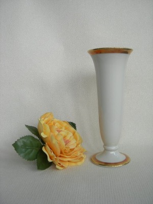 Harvel: zgrabny smukły wazon z szerokim złoceniem!! Ecru!