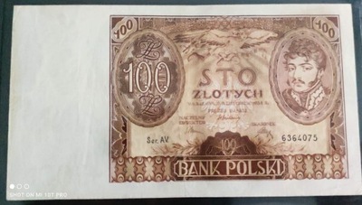 Banknot 100 zł stan dobry seria AV. z 1934