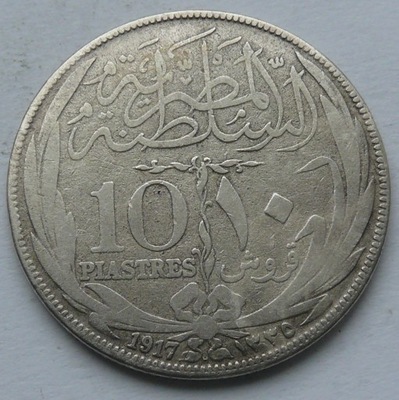 Egipt - 10 piastrów 1917 r. H - Husajn Kamil - srebro Ag
