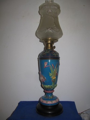 Salonowa-Majolikowa Lampa Naftowa XIXw
