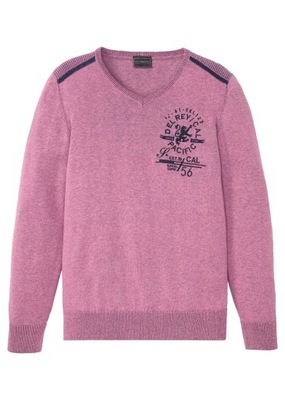 3K2E07 BONPRIX SWETER Z HAFTEM REGULAR FIT JASNOFIOLETOWY 48/50