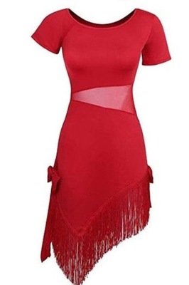 czerwona sukienka ELEGANCKA do tańca FRĘDZLE wygodna 40 L