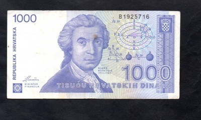 BANKNOT CHORWACJA - 1000 dinarów - 1991 rok