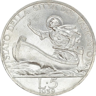 5.fu.WATYKAN, PIUS XII, 5 LIRÓW 1939 mennicza