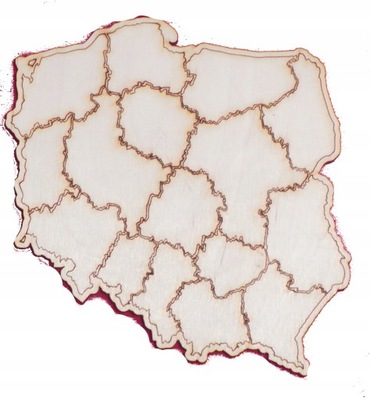 Mapa Polski drewniana Kontury województw Wzory 50 x 50 cm