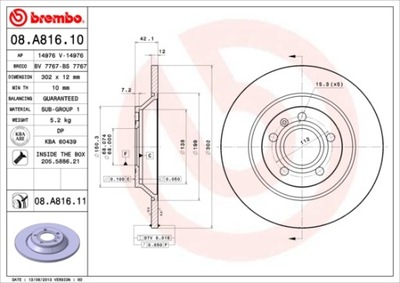 BREMBO 08.A816.11 DISKU STABDŽIŲ 