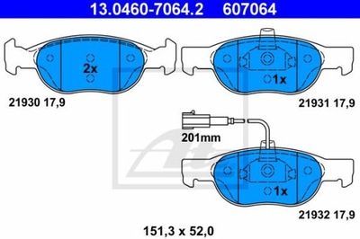 ATE 13.0460-7064.2 КОЛОДКИ ТОРМОЗНЫЕ ПЕРЕД FIAT BRAVO BRAVA 95-02