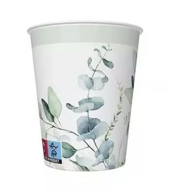 Kubki papierowe - gałązki eukaliptusa - 250 ml, 8 sztuk