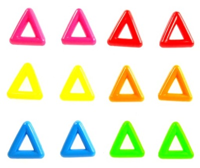 Zestaw kolczyków 6 par trójkąty kolorowe trójkąt