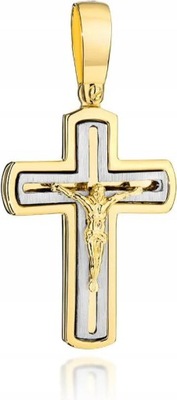 Krzyż złoty 585 z Panem Jezusem w dwóch kolorach złota na Chrzest Komunię