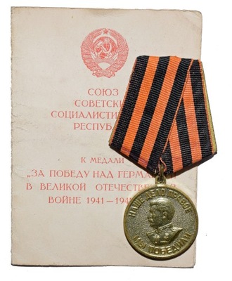 Medal za wojnę sowiecki ZSRR 1941 - 1945 z nadaniem dla Polaka 1946