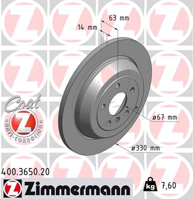 ZIMMERMANN 400.3650.20 ДИСК ТОРМОЗНОЙ