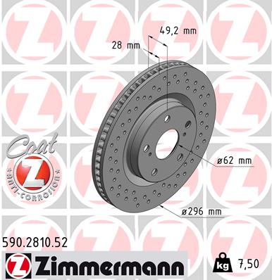 ZIMMERMANN 590.2810.52 ДИСК ТОРМОЗНОЙ