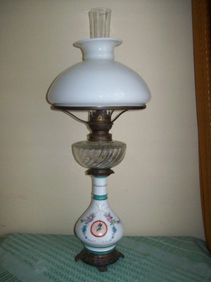 -OBNIŻKA-[@6j] -Porcelanowa Salonowa Lampa Naftowa XIXw
