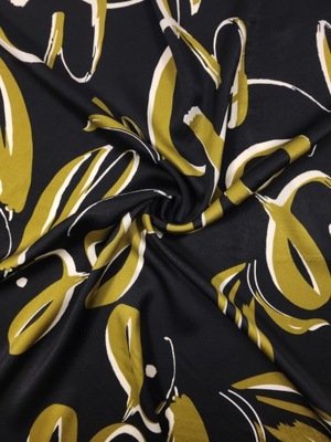 Satyna na sukienkę tkanina jedwab wzór abstrakcja oliwka