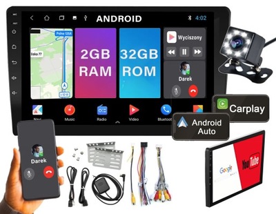 Radio Samochodowe 2DIN 9' 2/32GB AndroidAuto CarPlay Bluetooth USB RDS WiFi