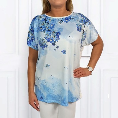 Bluzka damska plus size oversize niebieskie kwiaty