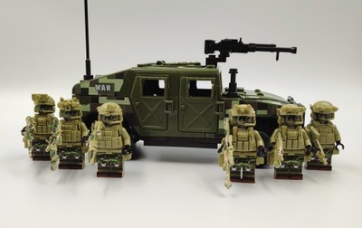 Figurki 6szt wojsko SWJ6 jeep broń +naklejki LEGO