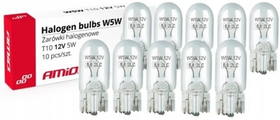 W5W ŻARÓWKI ZESTAW AMIO 12V-5W POSTOJÓWKI HOMOLOGACJA KOMPLET 10x W5W