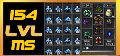 TIBIA 154 LVL MS SORCERER GENTEBRA + MEGA MOUNT OUTFIT