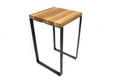 Taboret drewniany stołek dąb lity loft stal 50 cm