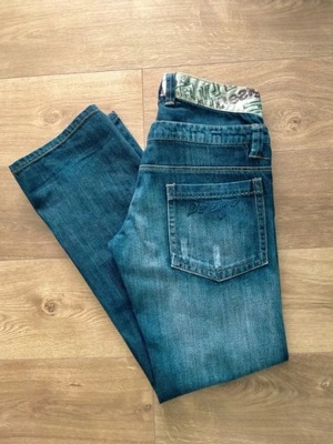 DESIGUAL - unikatowe jeansy damskie szerokie nogawki 42